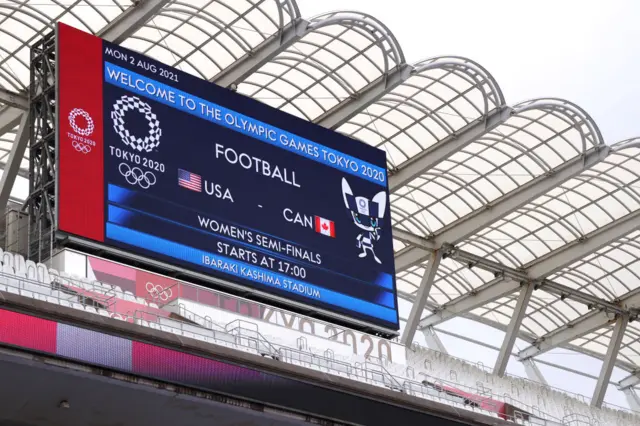 Stadium video screen showing USA v Canada