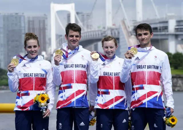 Great Britain's Jessica Learmonth, Jonathan Brownlee, Georgia Taylor-Brown and Alex Yee