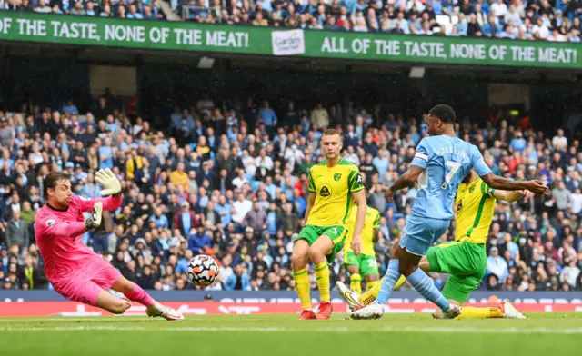 Raheem Sterling scores for Man City against Norwich