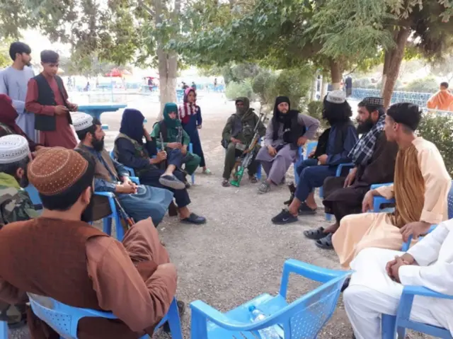 Taliban militants in Mazar-i-Sharif on 15 August 2021