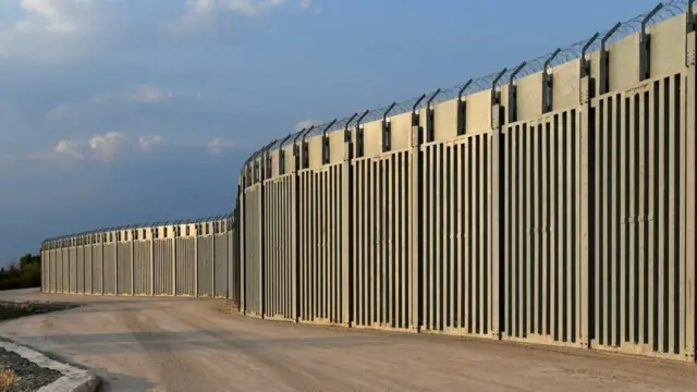 Part of the fence erected in the Evros region at Greece's border with Turkey