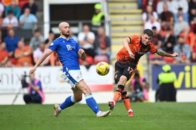 St Johnstone's Chris Kane and Dundee United's Jamie Robson