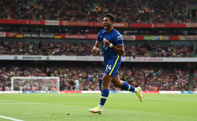 Reece James celebrates scoring