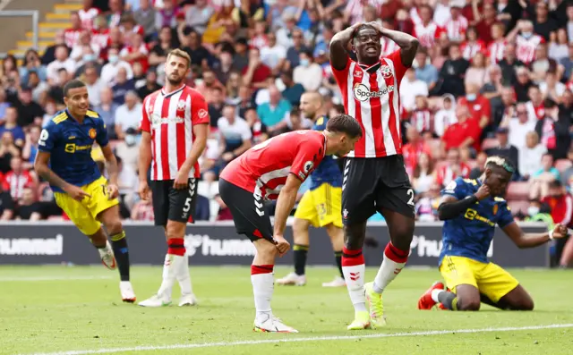 Man United celebrate as Southampton look on