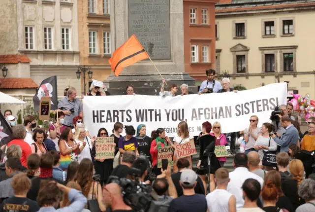 Protesters in Warsaw