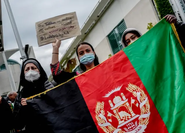 A group of women protest the Taliban in Berlin, Germany