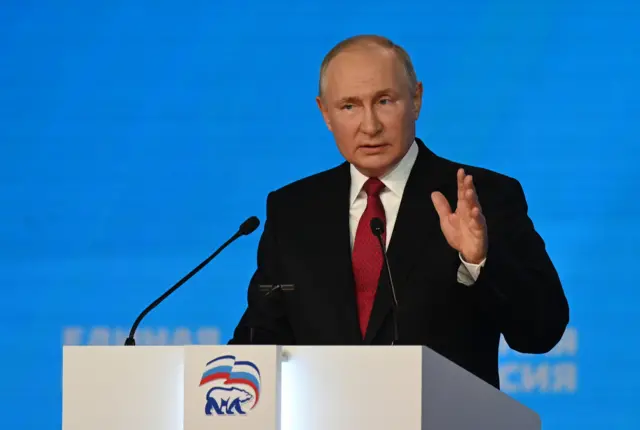 President Putin speaking to a congress of his United Russia party