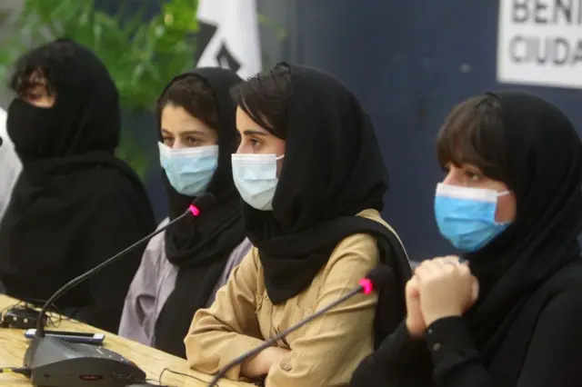 Members of the robotics team at a news conference in Mexico