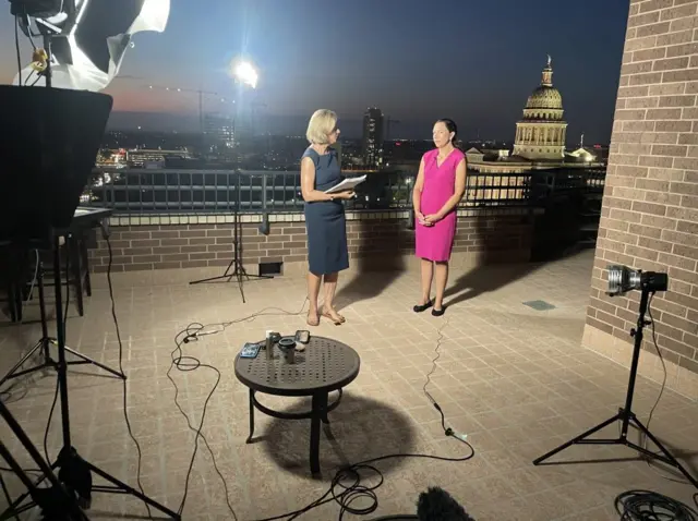 Molly Mae Potter is seen speaking to the BBC's Laura Trevelyan in Texas