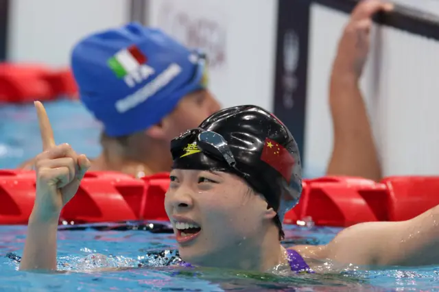 Zhang Li of Team China celebrates winning gold in the women’s 200m Freestyle - S5 final