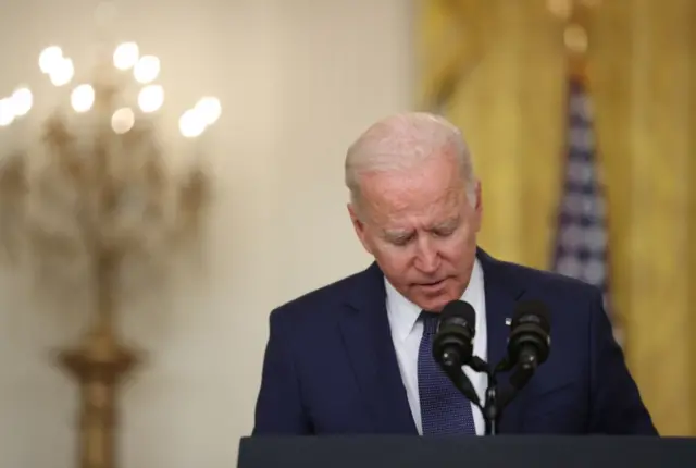 U.S. President Joe Biden delivers remarks about Afghanistan, from the East Room of the White House in Washington