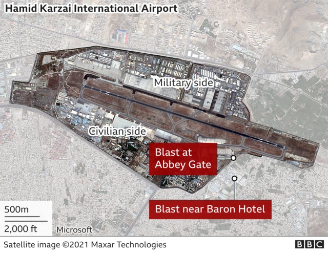 Map showing location of the two blasts