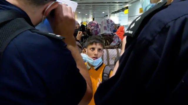 The arrival of Afghans in the UK, as part of the government resettlement programme, at Heathrow Airport