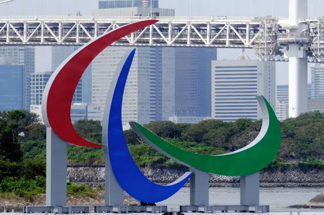 A Paralympic Symbol seen installed at Odaiba area in Tokyo