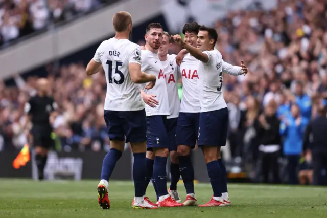 Son Heung-Min celebrates scoring for Spurs