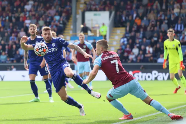 Stuart Dallas of Leeds on the ball against Burnley