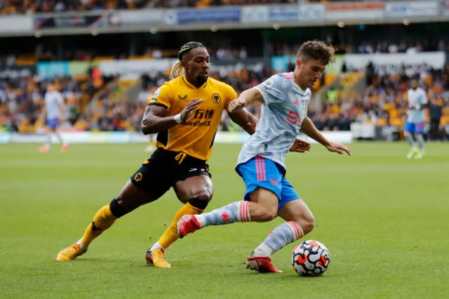 Daniel James in Manchester United action against Wolves