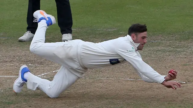 Steve Reingold takes a return catch to dismiss Michael Pepper