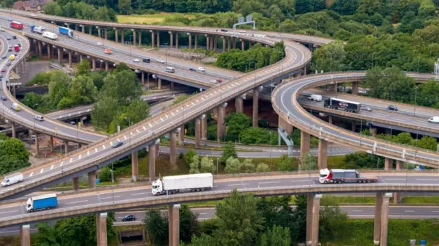 Gravelly Hill Interchange, or Spaghetti Junction,  on the M6 in Birmingham.