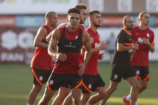 Radamel Falcao training with his teammates before the visit of St Johnstone