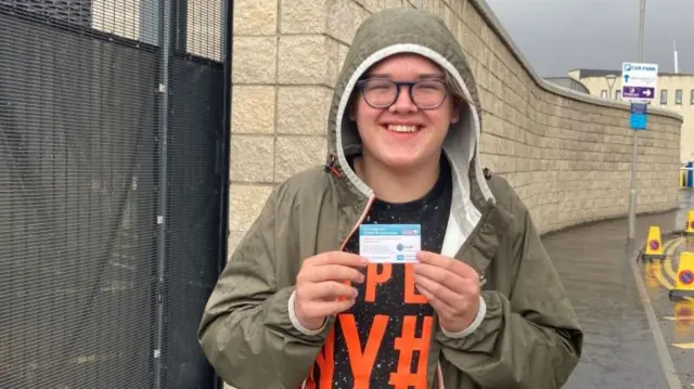 Elliot Aston, 16, from Newtownards, who got his first Pfizer jab at the SSE Arena in Belfast