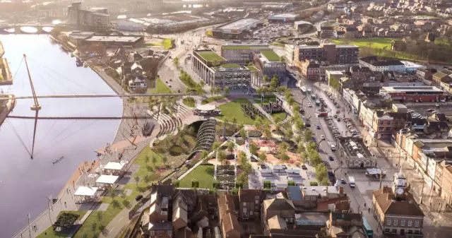 Artists impression of how Stockton-on-Tees Riverside will look