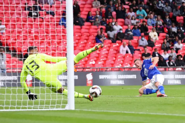 Zach Steffen saves from Jamie Vardy