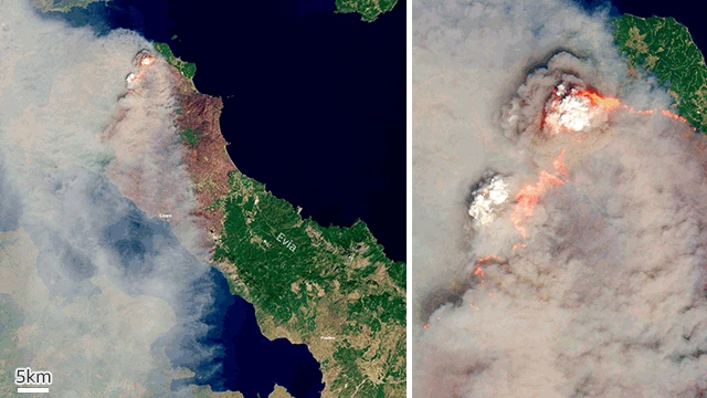 Satellite image of the Evia island fire