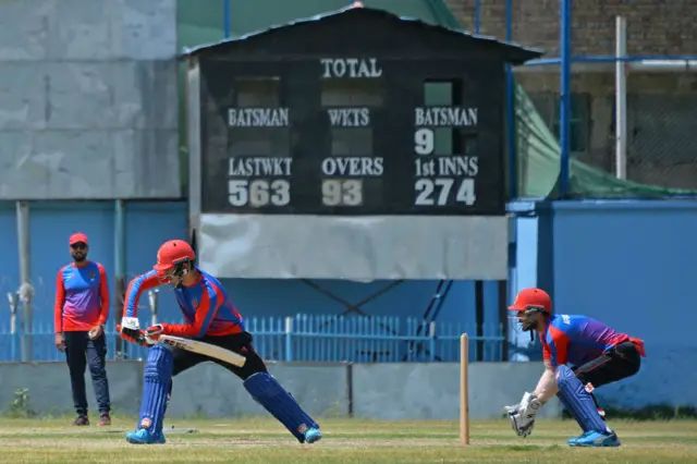 Afghanistan's national cricket team players attend a training session