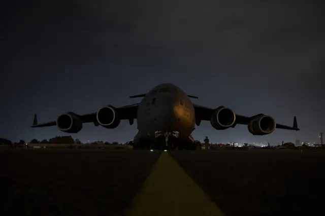 A plane prepares to depart