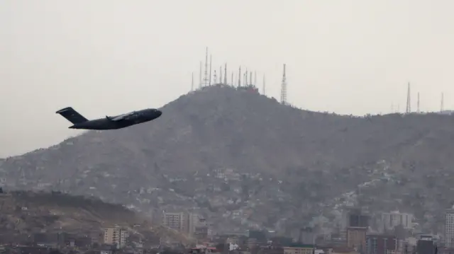 Plane taking off from Kabul airport