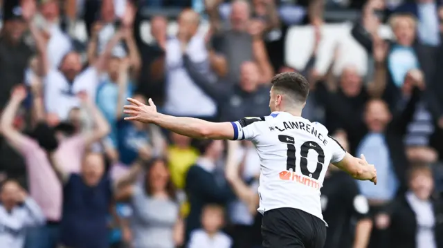 Tom Lawrence celebrates a goal for Derby