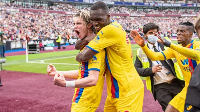 Conor Gallagher celebrates scoring for Crystal Palace at West Ham