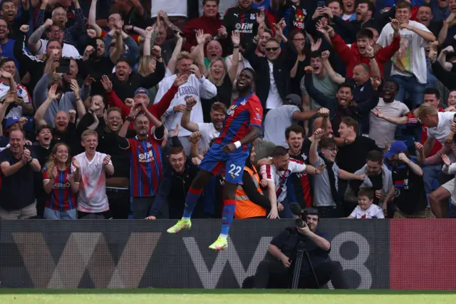 Odsonne Edouard celebrates scoring Crystal Palace's third goal