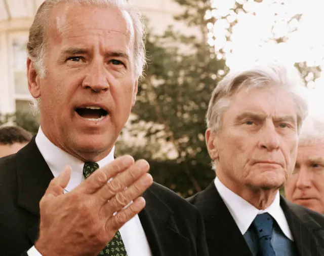 Senate Foreign Relations Chairman Joe Biden and Senate Armed Services ranking Republican John Warner