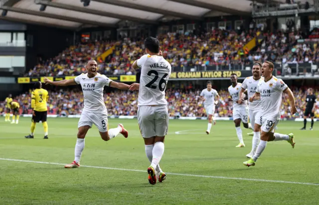 Wolves celebrate their second goal