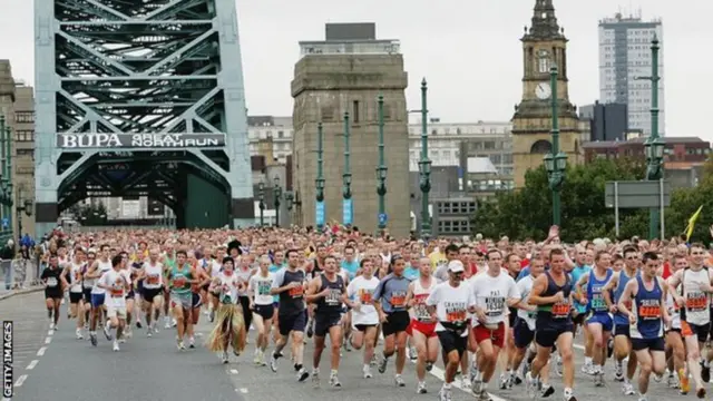 Runners cross the Tyne Bridge