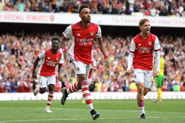 Pierre-Emerick Aubameyang celebrates Arsenal's opening  goal