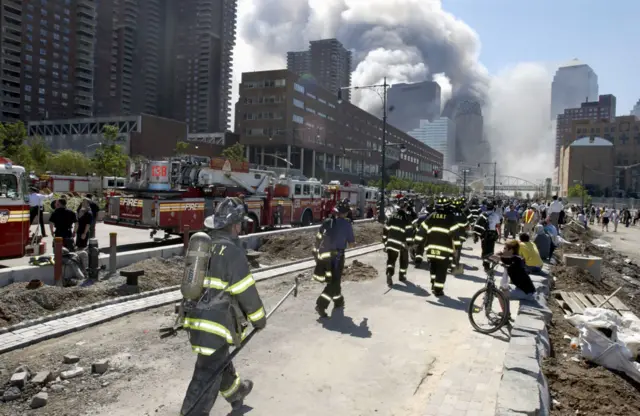 fireman, police, and rescue crews after the collapse of the World Trade Center