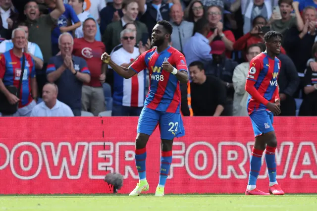 Odsonne Edouard celebrates scoring Crystal Palace's second goal