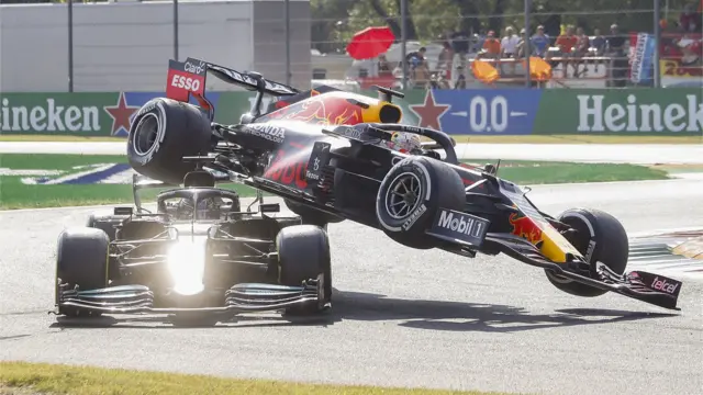 Hamilton and Verstappen collide