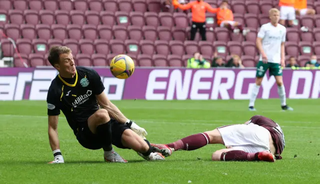 Matt Macey playing for Hibs against Hearts