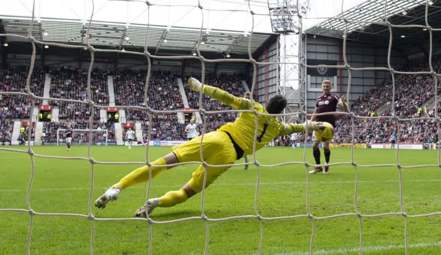 Hearts goalkeeper Craig Gordon makes a save