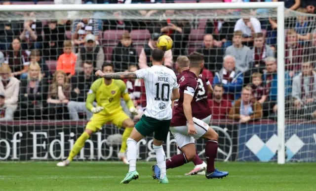 Martin Boyle forces Craig Gordon into a save at Tynecastle