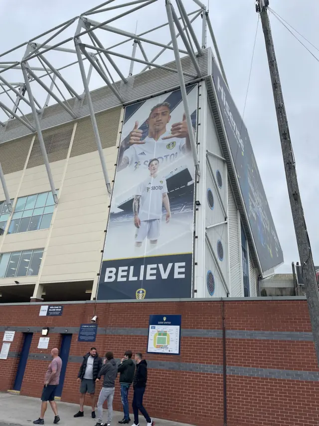 Raphinha and Robin Koch banner at Elland Road