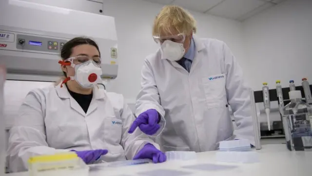 Boris Johnson at valneva site in Scotland, January 2021