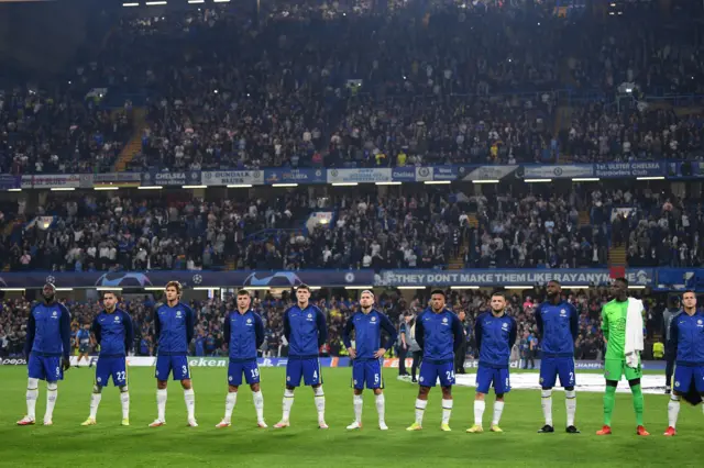 Chelsea players line up ahead of their Champions League match with Zenit