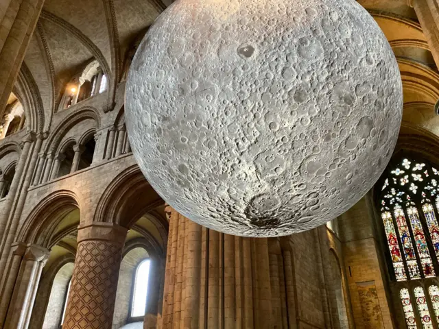 Close up of the Moon at installation showing the surface detail