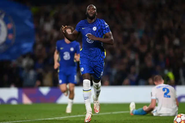 Romelu Lukaku celebrates opening the scoring for Chelsea