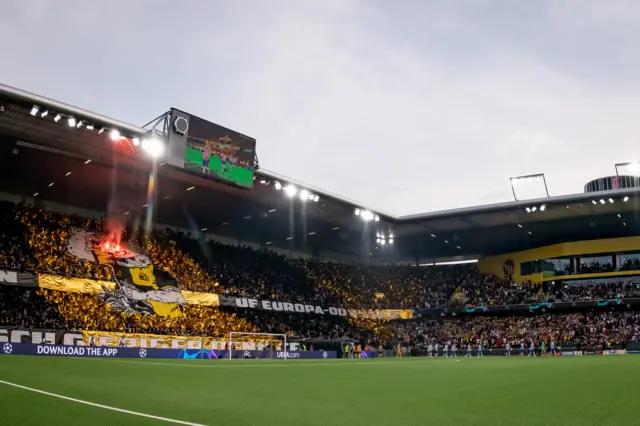 Wankdorf stadium and the Young Boys fans with their bear Tifo